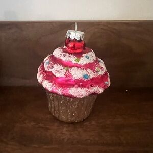 Fuchsia Pink Mercury Glass Cupcake  Ornament.